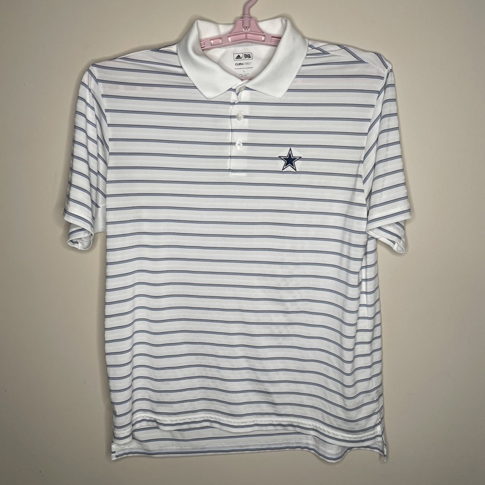Adidas Mens Polo Shirt Climacool Dallas Cowboys Blue Striped Golf Large